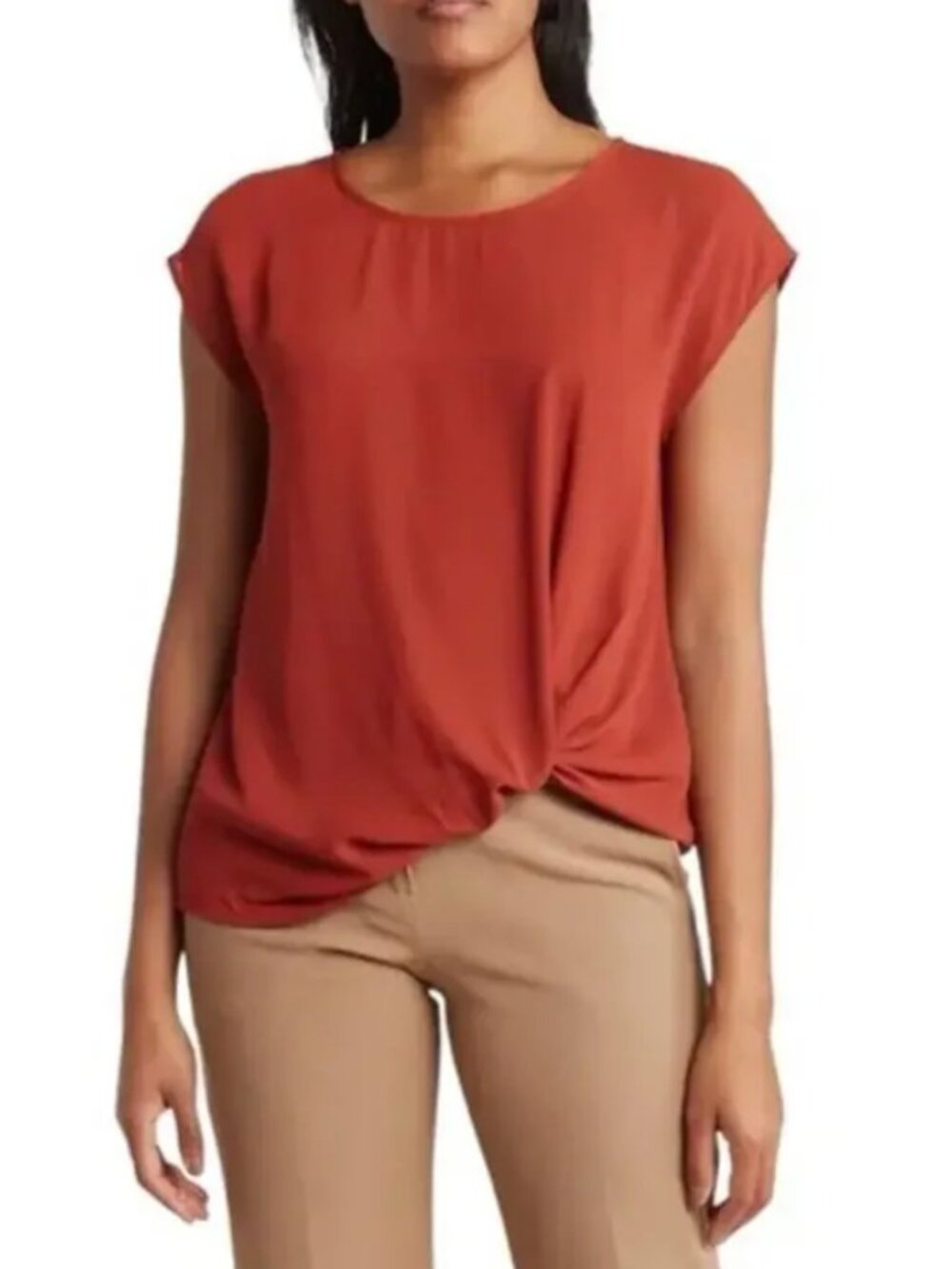 Pleione Rust Twist-Hem Short Sleeve Blouse